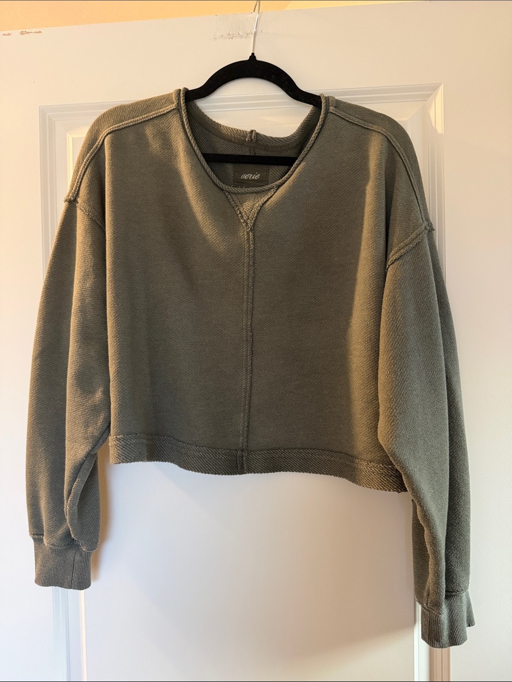 aerie Washed Olive Green Cropped sweatshirt Top